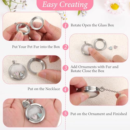 Pet Fur Memorial Necklace Dog Cat Ashes Hair Keepsake Necklace Small Transparent Glass Circle Chain Pet Urn Pendant Memorial Jewelry for Men Women Vial Souvenir