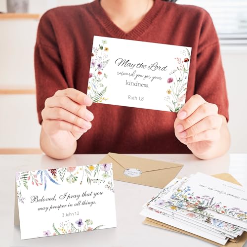 Affrolling 50 Pcs Christian Thank You Cards Bulk with Envelopes Stickers - style: Wildflower