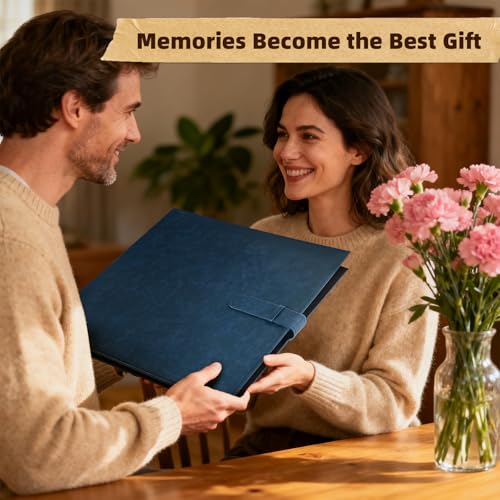 Vienrose 15"x13" Scrapbook Album Gift Set Faux Leather DarkBlue 100 Pages | 3 Ring Scrapbook With 100 Kraft Pages, 50 Plastic Sleeves, Blank Scrapbooks, Photobook, Valentine Gift Wedding Anniversary - color: Navy Blue, size: 15"X13" 50Sheets