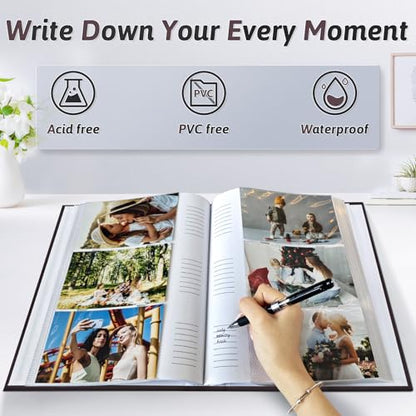 Popotop Photo Album 4x6 300 Photos with Writing Space, Leather Cover Album with Display Picture Window, Photo Book for Wedding Family Baby Gift - color: Coffee, size: 300 Pockets