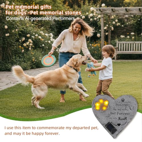Pet Memorial Stone Solar Lighted Glowing Paw Print Heart Statue 10" | Pet Headstones For Dogs Cats with "Forever in My Heart" Engraved, Waterproof Resin Loss of Dog Sympathy Gift - color: Heart Pet