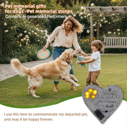 Pet Memorial Stone Solar Lighted Glowing Paw Print Heart Statue 10" | Pet Headstones For Dogs Cats with "Forever in My Heart" Engraved, Waterproof Resin Loss of Dog Sympathy Gift - color: Heart Pet
