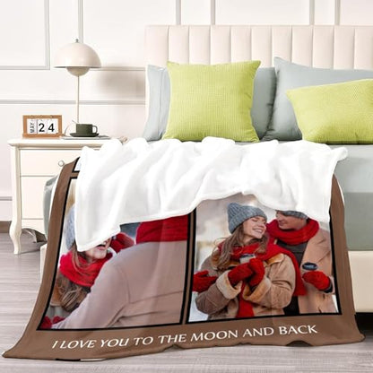 D-Story Custom Blanket with Photos Text Personalized Blankets and Throws Customized Fleece Picture Blanket for Adult Kid Funny Birthday Gifts for Couple Wife Husband Family 4 Photos - color: B1-4 Photos