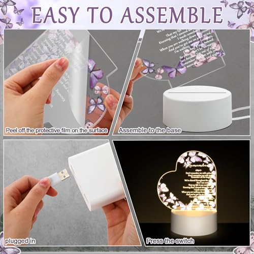 Coume Memorial Gift Night Light Clear Crystal Acrylic Heart Sympathy Gifts Sign LED Light Remembrance Bereavement Decor Condolence Present for Loss of Loved One(Purple Butterfly Style) - style: Purple Butterfly Style