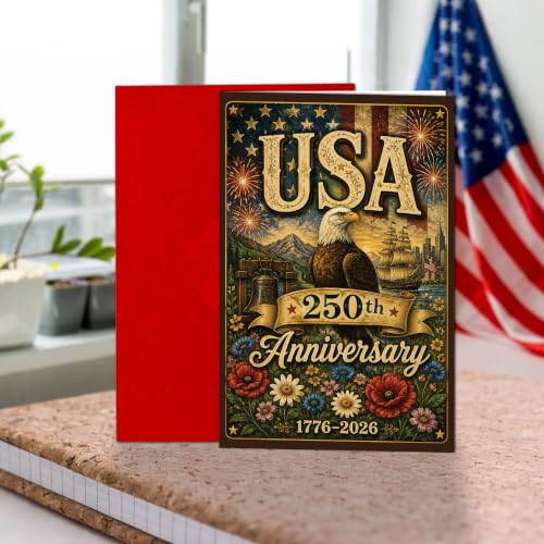250 Years of Freedom Greeting Card with Red Envelope, 1776-2026 Patriotic Eagle Independence Celebration Card, USA Anniversary Card for Veterans, Family, Friends - color: american11