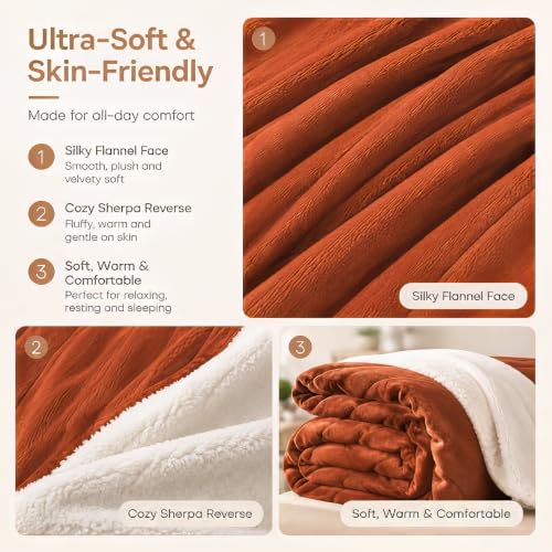 Electric Heated Blanket,Flannel and Sherpa,Throw 50x60 in,Caramel,Gift - color: C-caramel, size: 50x60inches-Throw