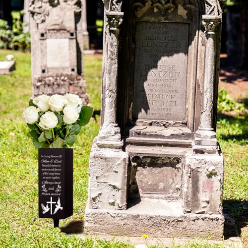 WEBEEDY Cemetery Vases Mom & Dad Memorial Vases Grave Flower Holder with Spike, White Dove Cross Cemetery Decorations for Grave Outdoor Yard, Memorial Gift for Mother Father Loss,1 pc (3x8 Inch)