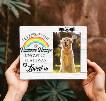 Dog Memorial Photo Frame, I Crossed the Rainbow Bridge Pet Memorial Picture Frame Gifts for Dog Lover, 4x6 inch Photo - style: Rainbow Bridge
