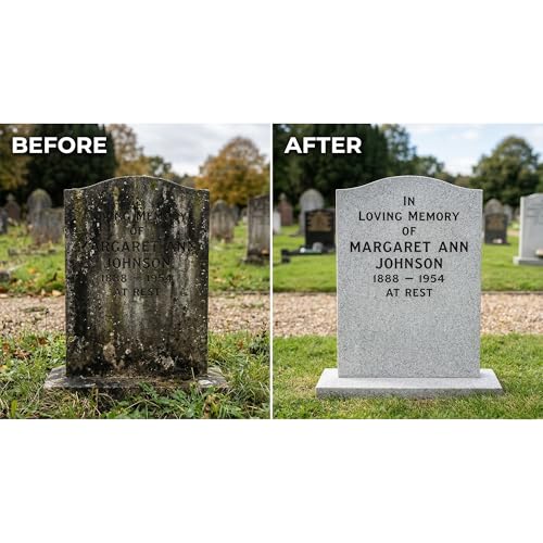 Headstone Cleaner Kit for Grave Cleaning - 1 Quart Spray Solution - Includes Drill Brushes - Ideal for Cleaning Headstones, Tombstones, and Memorials