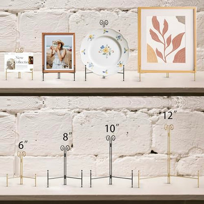 Display Stand for Plate, Foldable Metal Plate Stand for Table, Decorative Easel Holder for Picture Frames, Photos, Wedding Cards, Sign Posters, Cavas, 8-inch Gold