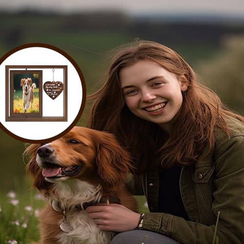 Pet Memorial Frames Forever in My Heart Pet Frame Wooden Rotating 4x6 Picture Gifts with Heart Charm No Longer by My Side But Forever in My Heart Dog Sympathy Remembrance Bereavement Gift
