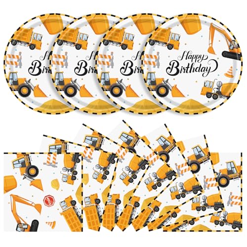 40 Pcs Construction Plates and Napkins Set, Large 9 Inch Party Plates - color: Construction