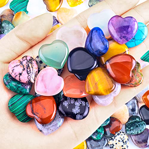 72pcs Heart Shaped Crystal Stones,0.8" Assorted Chakra Hearts 247-250g - color: 72pcs Heart Stones