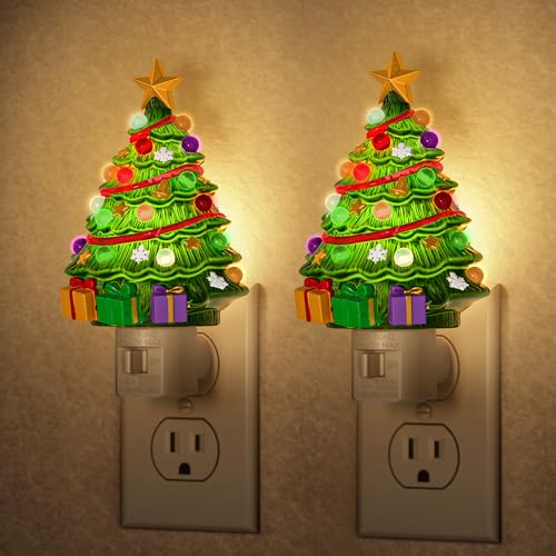 Briignite Christmas Tree Night Light 3000K Night Lights Plug into Wall | [2 Pack] Christmas Gift Cute Night Light for kids, Plug in Nightlight with 360° Rotatable for Christmas Decorations Party - color: Warm-Christmas tree, size: 2 Pack