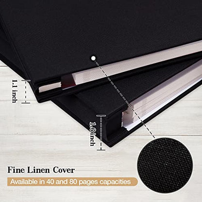 potricher Self Adhesive Photo Album 80 Pages, Linen cover, Black | Photo Album Self Adhesive 4x6 5x7 8x10 Pictures, Linen Cover DIY Scrapbook Albums for Family, Wedding, Baby, Anniversary - color: Black, size: 11x10.6 Inches 80 Pages