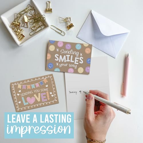 Hadley Designs Thinking of You Cards with Envelopes - 24 Hello Greeting Cards Thinking of You Card for Men & Women Bulk, Blank Encouragement Card for Kids, Just Because Cheerful Encouraging Notecards - style: Kraft Colorful