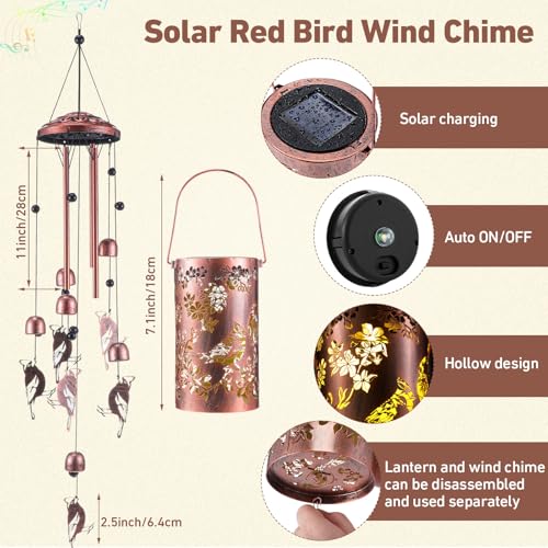 Retisee Cardinal Solar Wind Chimes Outdoor Metal Red Bird Gifts Solar Light Windchimes Outside Indoors Christmas Decoration Birthday Gift for Home Lawn Porch Patio Garden Yard - style: Cardinal