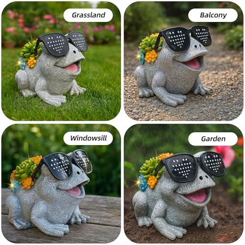 Frog Solar Garden Statue Decor with Succulent and Led Lights Outdoor Decoration for Lawn Backyard Patio Yard Ornament Housewarming Birthday Gifts for Mom Grandma Women - style: Frog