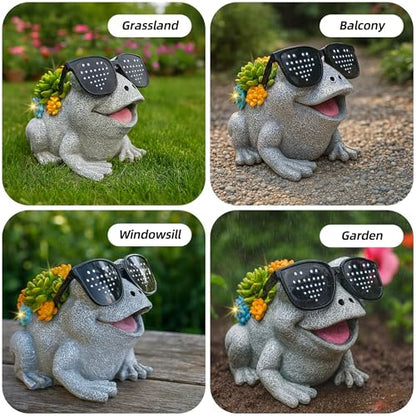 Frog Solar Garden Statue Decor with Succulent and Led Lights Outdoor Decoration for Lawn Backyard Patio Yard Ornament Housewarming Birthday Gifts for Mom Grandma Women - style: Frog