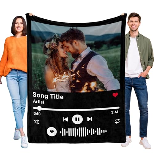 D-Story Custom Music Blanket with Picture Text Personalized Blankets and Throws Customized Fleece Photos Blanket for Adult Kid Funny Valentines Gifts for Couple Wife Husband MUS07 - color: Mus07