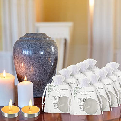 50 Set Funeral Party Favors Memorial White Candles Unscented Funeral Gifts Tealight Candles with Condolence Bereavement Cards and Organza Bags for Guest Celebration of Life Decorations (Stylish) - style: Stylish