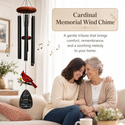 Cardinal Memorial Wind Chimes 36'' for Outside, Sympathy Gift with Mute Option, Cardinal Gifts for Loss of Loved One, Memory of Mom Dad Husband, Remembrance Gift for Mother Garden Porch Patio