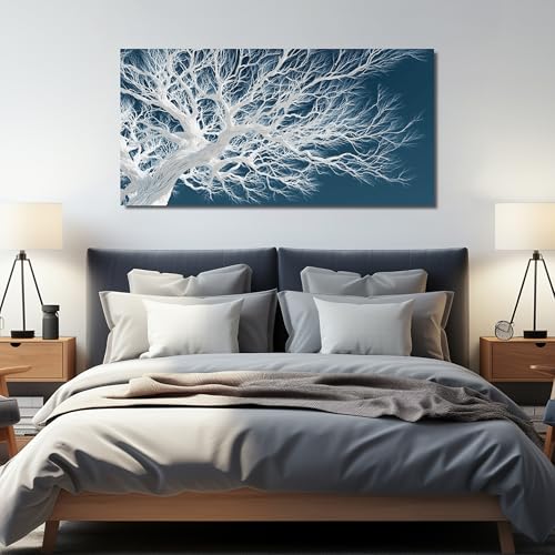 JuhaiArt Tree Wall Art Blue Art Picture for Living Room - color: Blue, size: 59"L x 29"W