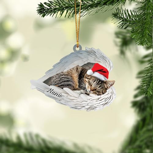 Personalized Sleeping Manx Cat Remembrance Ornament, Custom Manx Cat Angel Wings Ornament, in Loving Memory Gift, Sympathy Ornaments for Pet Loss