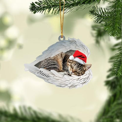 Personalized Sleeping Manx Cat Remembrance Ornament, Custom Manx Cat Angel Wings Ornament, in Loving Memory Gift, Sympathy Ornaments for Pet Loss