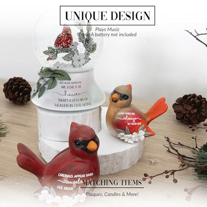 Pavilion Gift Company - Because Someone We Love is in Heaven There's A Little Bit of Heaven in Our Home - Cardinal LED Lit 120mm Musical Water Globe Memorial in Memory Bereavement Loss of Loved One