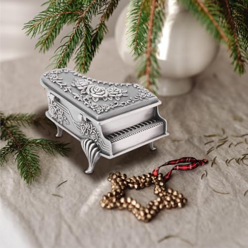 Piano Shaped Jewelry Box, Rose Carved Zinc Alloy Case | Piano shaped zinc alloy jewelry box with rose flower carving for rings, earrings and necklaces
