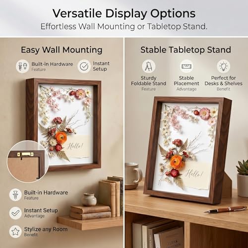 4 Pack Shadow Box Frame Display Cases, 8"x 10" Wood Deep Black Handicrafts Shadowbox for Flowers Jersey Wedding (Dark Wood) - color: Dark Wood
