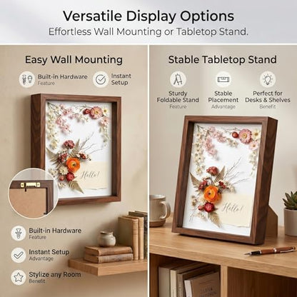 4 Pack Shadow Box Frame Display Cases, 8"x 10" Wood Deep Black Handicrafts Shadowbox for Flowers Jersey Wedding (Dark Wood) - color: Dark Wood