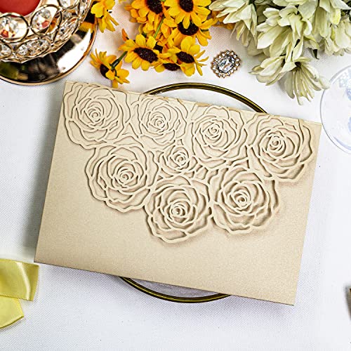 Customized inner page Laser Cut Wedding Invitations Card Pocket with Envelope for Birthday Party Baby or Bride Shower Invite suitable for 5 * 7 Inches Insert Paper (50 PCS Personalized Printed) - color: 50 PCS Personalized Printed