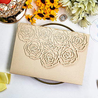 Customized inner page Laser Cut Wedding Invitations Card Pocket with Envelope for Birthday Party Baby or Bride Shower Invite suitable for 5 * 7 Inches Insert Paper (50 PCS Personalized Printed) - color: 50 PCS Personalized Printed