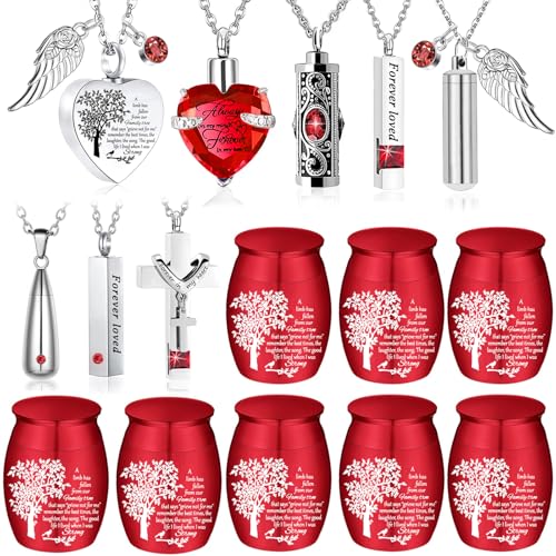 16 Set Cremation Jewelry Urn Necklaces for Ashes Small Urn Stainless Steel Keepsake Urns Memorial Locket Sharing Mini Ash Holders Waterproof for Human Adult Female Male Loved One (16Pcs-Red) - color: 16pcs-red
