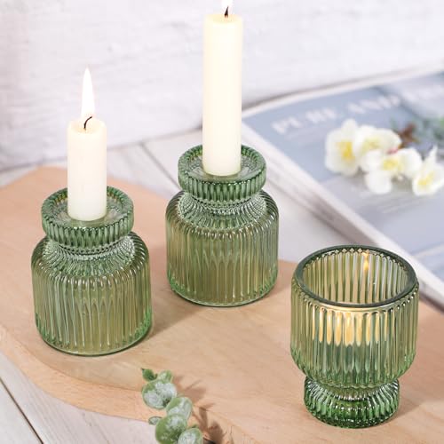 DARJEN 6 Pcs Green Candlestick Holders - Glass Taper Candle Holders Tealight Votive Candle Holders for Table Centerpieces, Wedding, Dinner Party, Home, Gifts - color: Green, size: 6Pcs