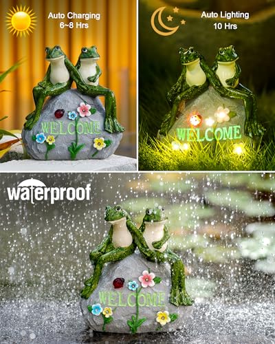 Nacome Solar Garden Outdoor Statues Frog with Succulent - color: Green Frog