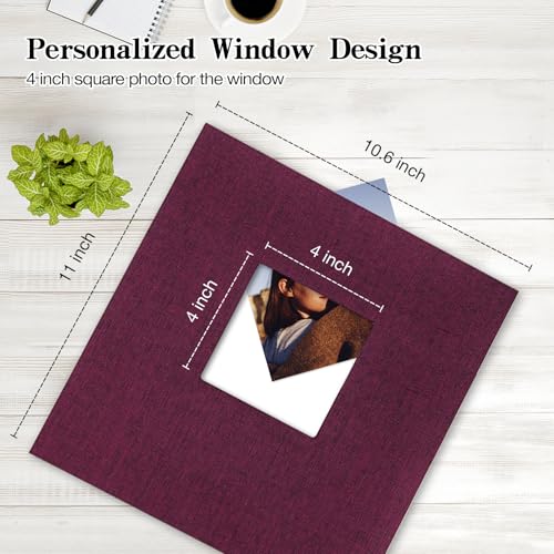 potricher Self Adhesive Photo Album 40 Pages, Linen cover, Purple | Photo Album Self Adhesive 4x6 5x7 8x10 Pictures, Linen Cover DIY Scrapbook Albums for Family, Wedding, Baby, Anniversary - color: Purple, size: 11x10.6 Inches 40 Pages