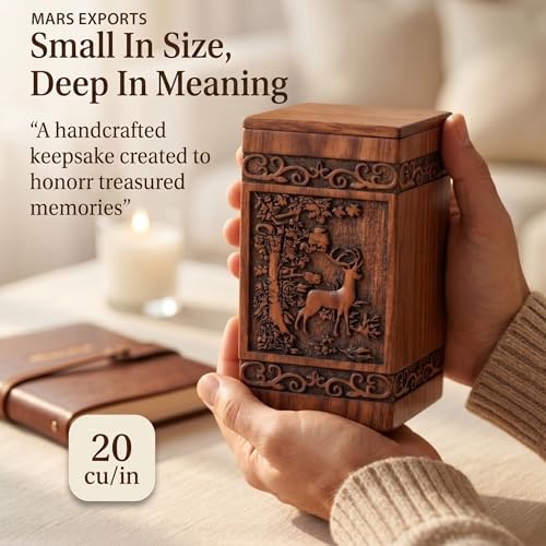 Wooden Cremation Urns Box for Human Ashes, Memorial Keepsake Boxes for Adults, Male/Female,Child, Pets Dog Cat Wood Burial Funeral Container (Deer) Urn, Capacity (Small) - size: Small