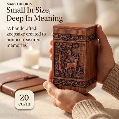 Wooden Cremation Urns Box for Human Ashes, Memorial Keepsake Boxes for Adults, Male/Female,Child, Pets Dog Cat Wood Burial Funeral Container (Deer) Urn, Capacity (Small) - size: Small