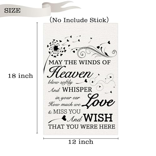 Missing You in Heaven Garden Flags No Stick The Flag of The Wind Conveying Nostalgic Messages Loving Memory Linen Garden Flag Gifts for Loss of Loved One Lawn Yard Flag 12x18 in Double Sided