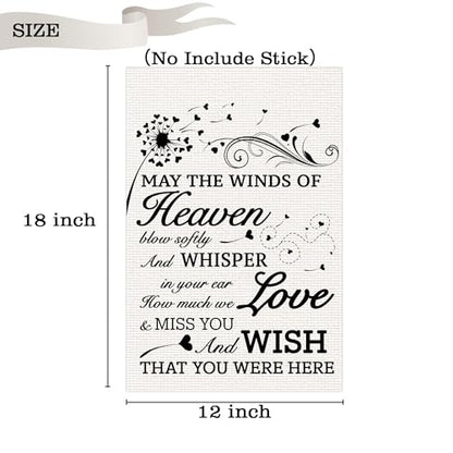 Missing You in Heaven Garden Flags No Stick The Flag of The Wind Conveying Nostalgic Messages Loving Memory Linen Garden Flag Gifts for Loss of Loved One Lawn Yard Flag 12x18 in Double Sided