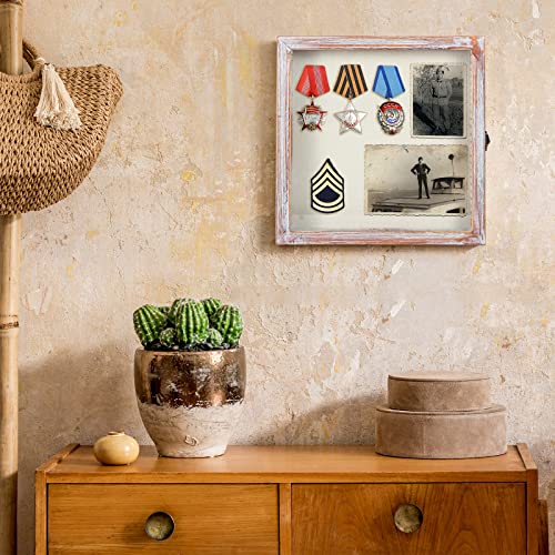 TJ.MOREE Shadow Box 11 x 11 Display Case Wood Picture Frame White Pink - color: White Pink, size: 11x11