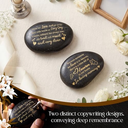 2 Pcs Memorial Stone 3.15 Inch with 2 Velvet Bag Celebration of Life Favor Inspirational River Rock Engraved in Loving Memory Funeral Favor Decoration for Father's Day Dad Gift