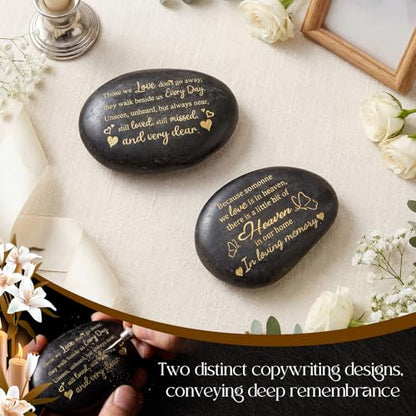 2 Pcs Memorial Stone 3.15 Inch with 2 Velvet Bag Celebration of Life Favor Inspirational River Rock Engraved in Loving Memory Funeral Favor Decoration for Father's Day Dad Gift