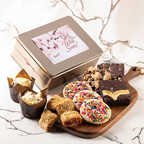 Dulcet Gift Baskets Classic Get Well Fresh Baked Cookie & Brownie Gift Tin- Perfect Get-Well Gift Card for Men, Women, Mom, Dad -Friends Family, Son-Daughter, Sister-Brother or Co-worker. - style: Get Well