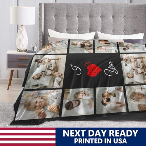 Custom Blanket with Picture Text, Personalized 10 Photo Blanket, HD Printing Customized Flannel Throw Blanket Gifts for Mom Dad Couple Girlfriend Boyfriend Wife Husband Christmas - color: 10-photo