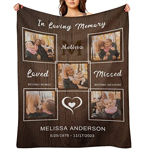 Artsadd Personalized Blanket in Loving Memory of Mother Father, Custom Throws with Picture Text Name, Memorial Gift for Loss of Loved One,Remembrance Gift - color: Design 4