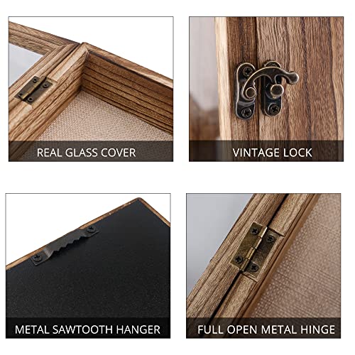 GraduatePro Shadow Box Frame 5x12 Display Case with Linen Back, Real Glass Window Door with Hinge, Picture Frame Wedding Bouquet Memorabilia Medals Photos Memory Box for Keepsakes, Carbonized Black | Hinged Front Open Door with Tempered Glass, Linen Back
